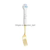 Spoons 304 Stainless Steel Cute Cat Claw Ceramic Spoon Fork Cutlery Portable Reusable Kitchen Utensils Inventory Wholesale Drop Deli Dhmtr