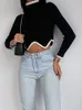 Женский свитер Turtleneck Crop с длинным рукавом сексуальный стройный нерегулярный лоскутный свитер.