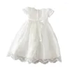 Girl Dresses Ivory Christening Gown For Born Baby Girls Short Sleeve Boutique Lace Flower Baptism Dress Toddler Birthday Baptismal Outfits