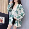 Women's Knits Women's Autumn Knitted Cardigan Jacket Casual Loose Fashion Printing Long-sleeved All-match Button Outer Wear