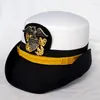 베레모 미국 해군 모자 여성 요트 모자 독수리 배지 백인 조종사 군사 해병대 선원 선장 모자