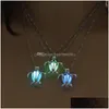 Pendant Necklaces Hollow Turtle Shape Sier Color Choker Necklace Women Luminous Glowing In Dark Necklaces Pendants Statement Gift Dr Dhg1N