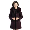 Women's Fur Winter Mink Velvet Jacket Women Noble 2022 Fashion Medium Long Loose Thick Warm Chic Outerwear Collar Female Hooded Overcoat