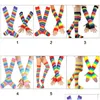 Fünf-Finger-Handschuhe Fünf-Finger-Handschuhe Damen Regenbogenstreifen über dem Knie Oberschenkelhohe Socken Armwärmer Fingerloses Set Kostüm Cosp Dhifw