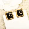 2023 Luxury quality Charm square shape stud earring with black color design in 18k gold plated have box stamp PS7388A