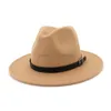 Brede rand hoeden emmer hoeden mode gewone riem gespog decor wol vilt jazz fedora hoeden brede riem mannen vrouwen panama trilby cap minnaars dhjwm