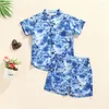 Roupas Conjuntos de 1-5 anos Garoto Spring Autumn 3pcs Conjunto de camisetas azul colorido tie-dye impressão de impressão fora do estilo casual infantil meninos