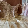 Champagne bollklänning quinceanera klänningar för kvinnor 2023 pärlor från axeln spets applikation kristall söt 16 klänning graudaiton party formella klänningar