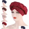 Bonnet / Skull Caps Femme Turban Cap Prêt à porter Foulard Bonnet Arabe Head Wraps Femmes Africaines Turbans Turban Gele Headtie Musulman H Dhgte