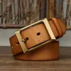 Belts 3.8CM Width 4mm Thick Retro Cowboy Belt Male Cowskin Genuine Leather Men Heavy Copper Buckle For Jeans Strap Waist