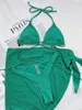 Soutien-gorge Ensembles Para pra praia 2022 vert licou croix bandeau bikini femme maillot de bain femmes maillots de bain trois pièces bikini ensemble avec jupe maillot de bain T221206