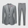 Herrdräkter 60% ull retro grå fiskbens tweed vinter förtjockas varm brittisk stil mens kostym smal fit blazer bröllop för män 3 stycke