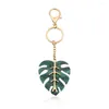 Keychains Creative Acrylic Green Leaf Shape Keychain Zinc Alloy Key Chain Car Keyring Pendant Bag Accessories Party Holiday Gifts Souvenir