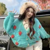 Kvinnors stickor Tees Mexzt Kvinnor Harajuku Strawberry Loose Cardigan Sweater Fall Fashion Long Sleeve Korean Topps Chic Female Preppy Style Y2K 221206