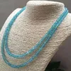 Mode smycken 2 rader fasetterade 2x4mm Brasilien Aquamarine ädelstenar pärlor halsband 17-19 ''