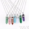 H￤nge halsband mode Sier pl￤terade 20Colors Crystal Necklace Opal Turquoise Natural Stone Quartz Halsband smycken rostfri Stee Dhjz2