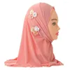 القبعات فتاة صغيرة الحجاب مع الزهور زخرفة سهلة مسلم سحب على Jersey وشاح الأوشحة العرقية الحجاب الإسلام