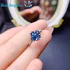 Klaster Pierścienie Naturalny Londyn Blue Topaz Ring Heart 4mm Stohstone 925 Srebrny biżuteria dla kobiet prezent rocznicowy
