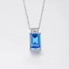 Colar de pendente de pedra preciosa azul S925 Micro conjunto de prata Geometria de zircão Sapphire Colar