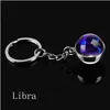 Keychains Lanyards 12 Zodiac Signs Keychain Aquarius Pisces Aries Taurus Gemini Cancer Leo Virgo Libra Scorpio Constellation Glass Dhdxz