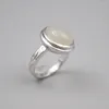 Bagues en grappe en argent sterling 925 pur largeur de la bague 15 mm perle de jade néphrite blanche pour femme taille américaine 6-10