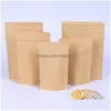 Packing Bags 11 Sizes Brown Kraft Paper Standup Bags Heat Sealable Resealable Zip Pouch Inner Foil Food Storage Packaging Bag With T Dhijg