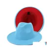 Breite Krempe Hüte Eimer Hüte Winter Fedora Hüte Für Frauen Männer Mode Flache Breite Krempe Wollfilz Jazz Unisex Blau und Rot Top Vintage Dhx78