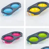 Dog Bowls Feeders Collapsible Feeding Pet Food Bowls Sile 4 Colors Cat Double Feeder Bowl Travel Eco Friendly Foldable Dog Supplie Dhc3F