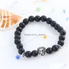 Beaded Charms Bracelets For Men Women Wholesale Antique Gold Plated Buddha Leo Lion Head Bracelet Black Lava Natural Stone Beaded Dr Dhrdw