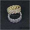 Bandringe Iced Out Ringe für Männer Hip Hop Luxus Designer Herren 8mm Cuban Link Ring Kupfer Zirkon Gold Sier Verlobung Hochzeit Diamon Dhax3