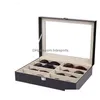 Boîtes De Rangement Bacs Lunettes De Soleil Boîte De Rangement Avec Fenêtre Imitation Cuir Lunettes Vitrine Organisateur Collector 8 Slot 4 Dh5At