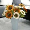 Fiori decorativi 3 teste Moda Artigianato fai da te Decorazioni per la casa Decorazione di nozze reali Fiore artificiale Falso Flores Bouquet Girasole di seta