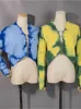 Kvinnors stickor Tees ColorFaith Y2K Pin Tie Dye Vintage Cardigans Cutout Fashionable Autumn Winter Sweaters Short Tops SWC3075JX 221206