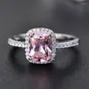 Trouwringen Luxe vrouwelijk meisje Crystal CZ Stone Ring Boho Silver Color White Green Blue Aqua Roze belofte Betrokkenheid voor vrouwen