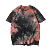 Camisetas masculinas crença 2022 Summer Men T-shirt High Street Street Tie-Dye Dye S-Sleeved Roul Round Neck Camisa vintage Y2K Roupas masculinas