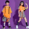 Bühnenkleidung Kinder Cool Performance Hip Hop Kleidung Orange T-Shirt Rock Shorts Streetwear Für Mädchen Jungen Jazz Dance Kostüm Show Outfits