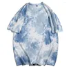 Camisetas masculinas crença 2022 Summer Men T-shirt High Street Street Tie-Dye Dye S-Sleeved Roul Round Neck Camisa vintage Y2K Roupas masculinas