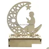 Other Festive Party Supplies Eid Mubarak Ramadan Wooden Decor Hollow Moon Star Blessing Word Decoration For Happy Home Room Table Dhc0Q