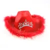 قبعات Berets Cowboy لـ Wonmen Pink Hat Fashion Cap Warped Wide Brim مع زخرفة الترتر على الطراز الغربي