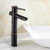 Zlew łazienki krany gizero vintage styl bambusowy kran czarny wysoki blat mosiężne wykończenie Washbasin Waterfall kranu GI620