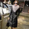 Giacca invernale da donna in pelle con collo in pelliccia Cappotto in vera pelle di pecora Cintura moda donna Piumini genuini Abiti lunghi da donna Top