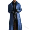 Men's Trench Coats 2023 Party Wear Blue Long Leather Jackets Mens Red Pu Overcoats Slim Fit Brown Stage Costumes For Singers Dancer