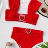 Bras Sets para praia high talia stroju kąpielowa Kobiety Bandeau Swimodwear Heart Diamond Bikini Zestaw Kobiety Fold Beachwear Sexy kąpiel dla kobiet T221206