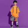 Bühnenkleidung Kinder Cool Performance Hip Hop Kleidung Orange T-Shirt Rock Shorts Streetwear Für Mädchen Jungen Jazz Dance Kostüm Show Outfits