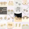 Lotes mixtos 18K chapado en oro 925 Plata Diseñadores de lujo simples Letras Geométrica Famoso Encanto Mujeres Borlas Cristal Rhinestone Perla Pendiente Joyería del banquete de boda