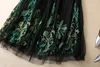 2023 Primavera Nero Paisley Ricamo Abito in Tulle Con Spalle Scoperte Slash Neck Pannelli Elastico In Vita Lunghi Maxi Abiti Casual S2N290010