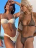 Bras Sets Solid Color Swimsuit Women Swimwear Beach Wrap Bandage Bikinis 2022 Three Piece Suit Sexy Bikini Set Summer Sarong Micro Biquini T221206