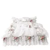 Bettw￤sche Sets 4PCS Koreanischer Stil Beige Prinzessin Bettwettset Luxus Rose Druck Spitze Quilt er R￼schen Bettdecke Bettlaken Baumwolle Quee Dhodf