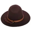 Bérets large bord femmes laine feutre Jazz Fedora chapeaux Panama Style dames Trilby Gambler chapeau mode fête Cowboy parasol casquette