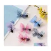 Hårklämmor Barrettes dubbel däck tre nsional Barrettes Butterfly Retro Rhinestone Gace Diy Hair Clips Accessories Women Hairpin Dhoxk